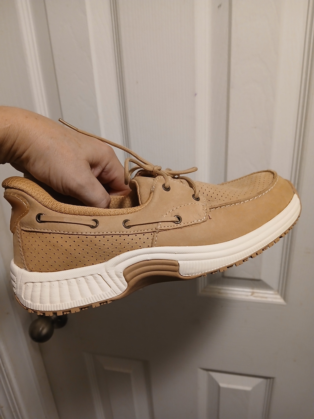 Orthofeey Comfort Women's Casual Perforated Lace-Up Loafer in Tan Sz 7.5